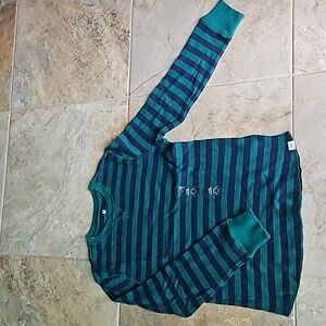 Gap Kids Green & Blue striped waffle knit long sleeve shirt.  Size L.  NWT.
